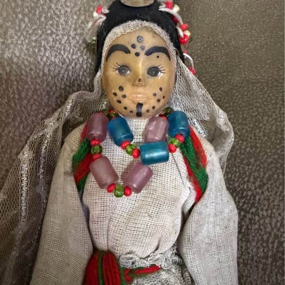 Vintage Handmade Folk Art Ethnic Costume Doll – Traditional Beaded Dress